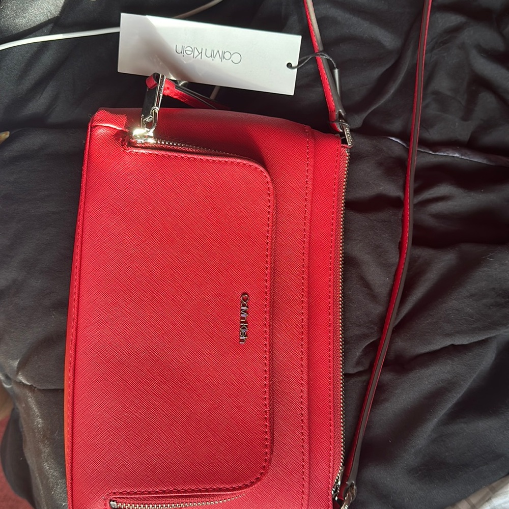 calvin klein cherry red crossbody/over the shoulder purse